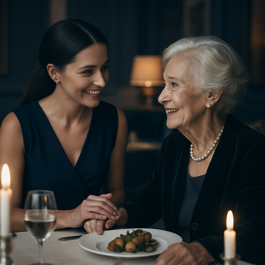 Eine jüngere Frau und eine ältere Frau beim Essen