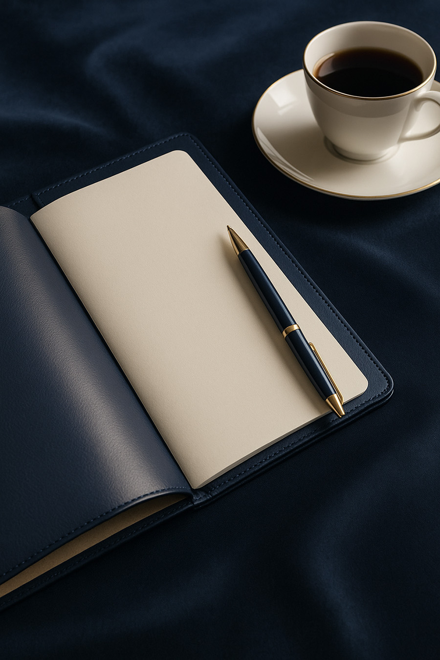 Notizbuch und eine Kaffeetasse