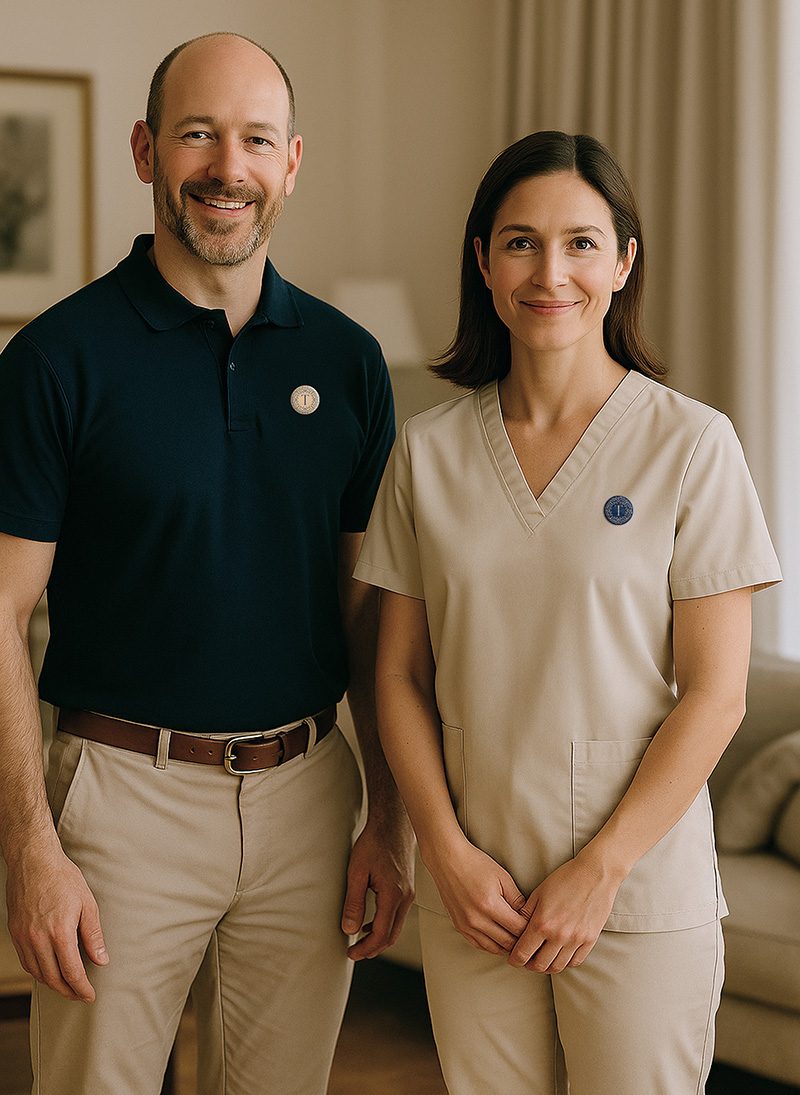 2 Pfleger, ein Mann und eine Frau