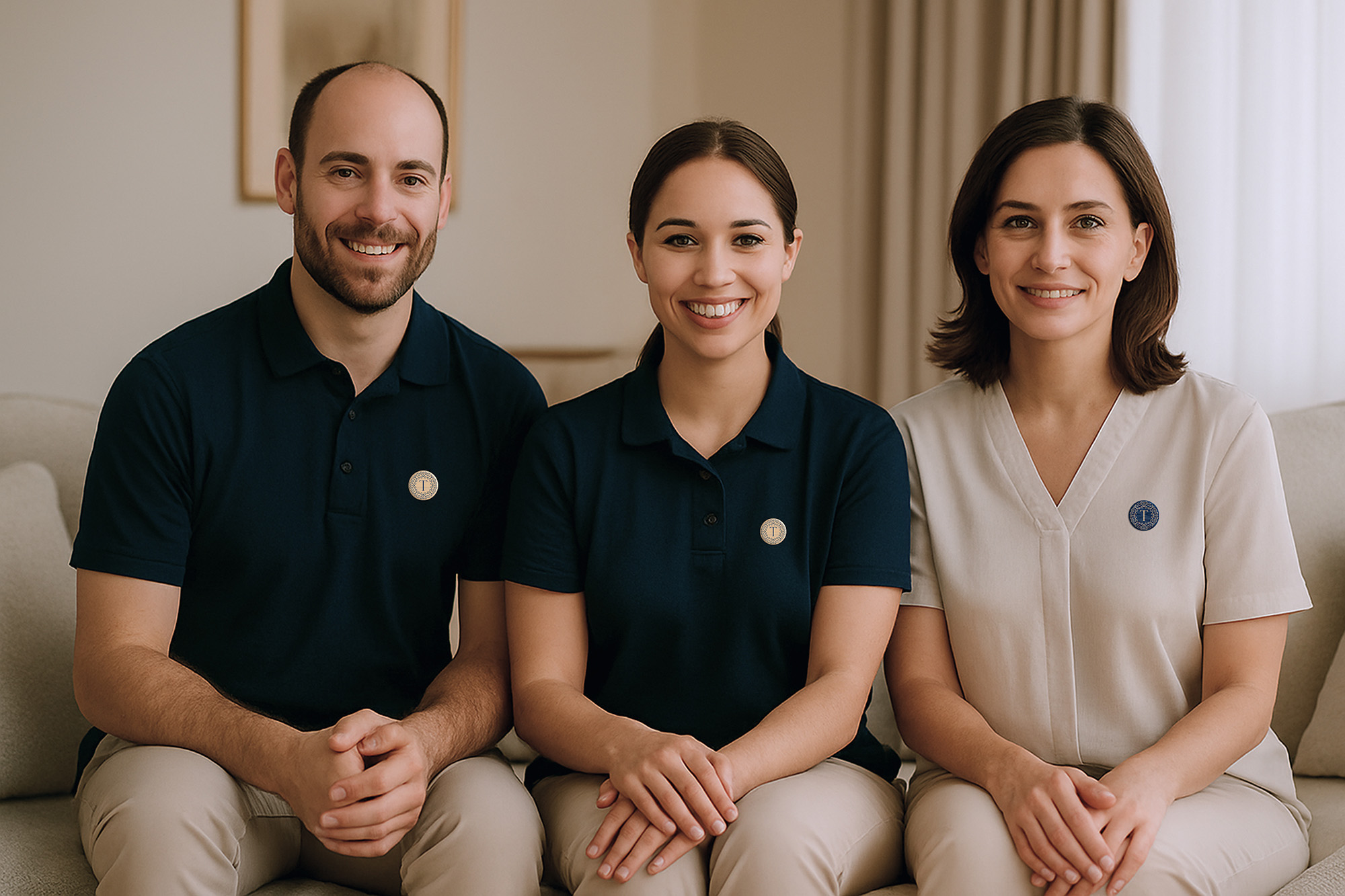 3 Pfleger die auf dem Sofa sitzen